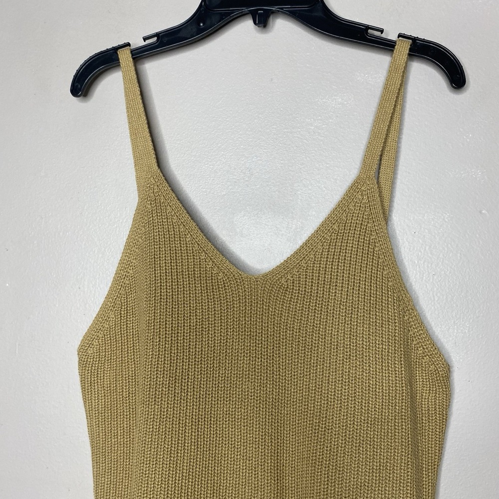 Frye Cable Knit Tan Tank Top Women's Size M V Neck Adjustable Strap - Picture 5 of 11
